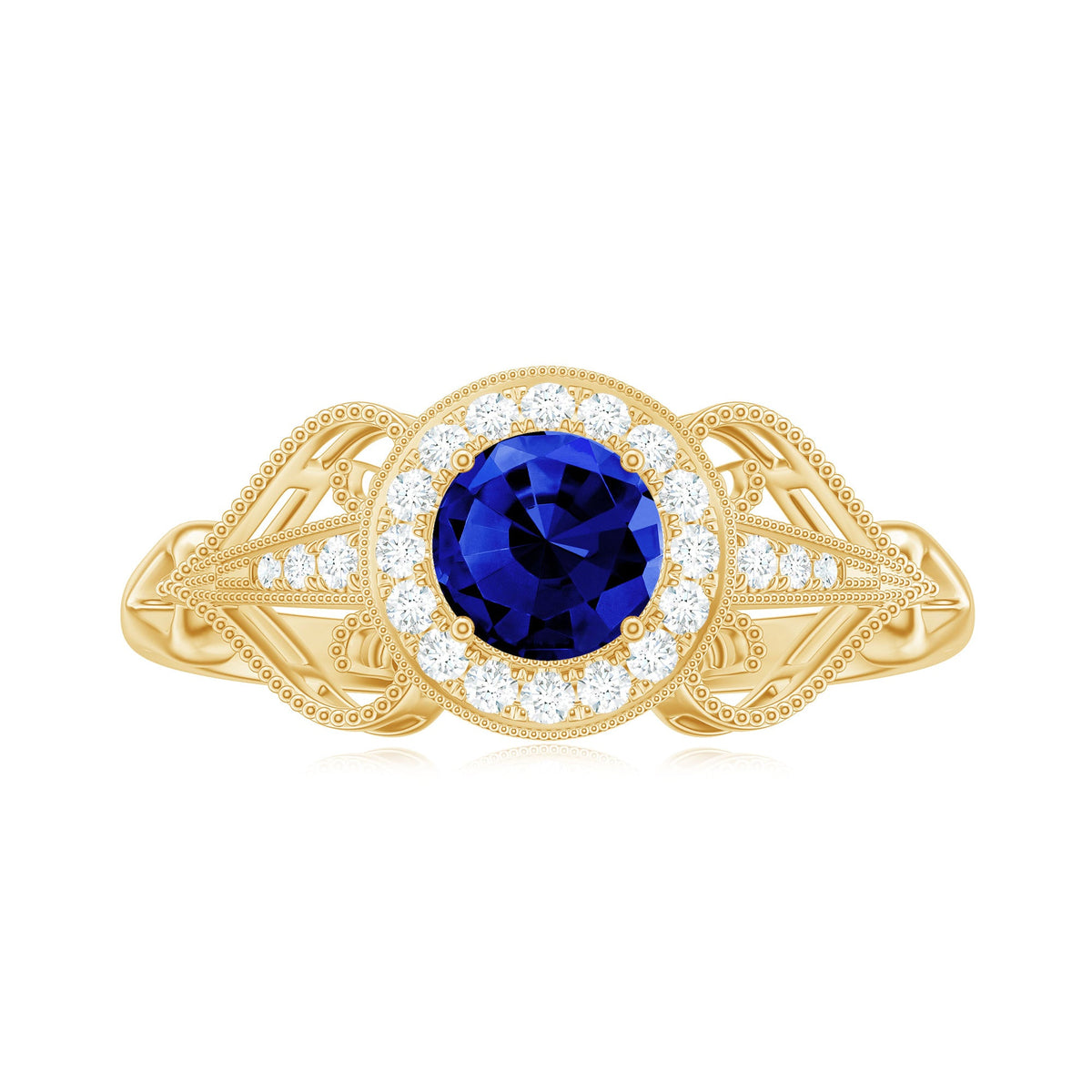 Certified 0.6 Carat Lab Grown Blue Sapphire Retro Engagement Ring with Diamond