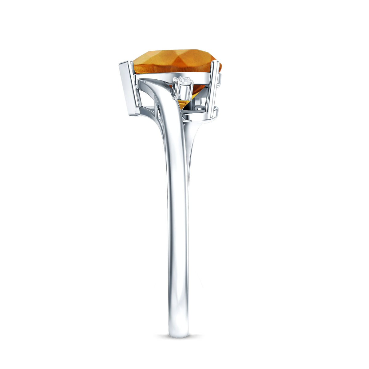 Natural 8mm Citrine Heart Engagement Ring with Diamond