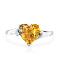 Natural 8mm Citrine Heart Engagement Ring with Diamond