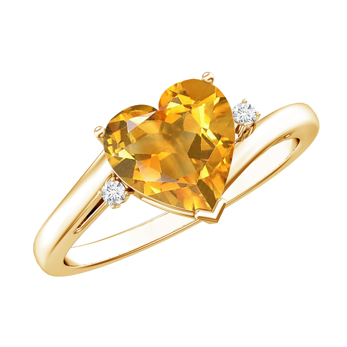 Natural 8mm Citrine Heart Engagement Ring with Diamond