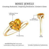 Natural 8mm Citrine Heart Engagement Ring with Diamond