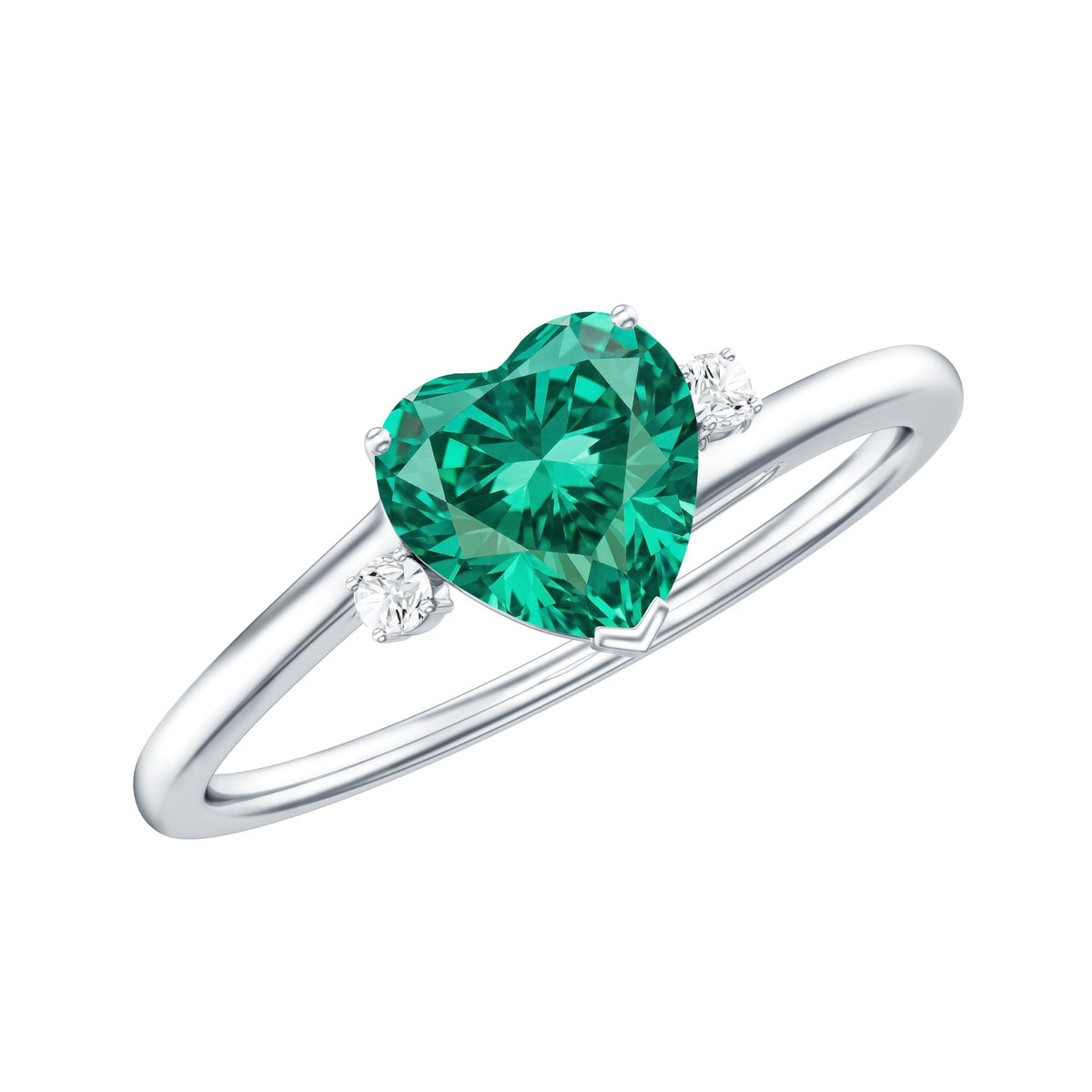 Certified Lab Grown Emerald Heart Shaped Promise Engagement Ring with Diamond
