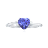 Certified Real Tanzanite Heart Promise Ring with Diamond