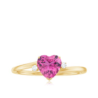 1 CT Heart Shape Pink Tourmaline Solitaire Promise Ring with Diamond