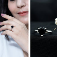 Heart Shaped Black Onyx Engagement Ring with Diamonds