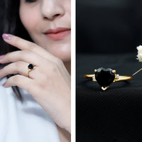 Heart Shaped Black Onyx Engagement Ring with Diamonds
