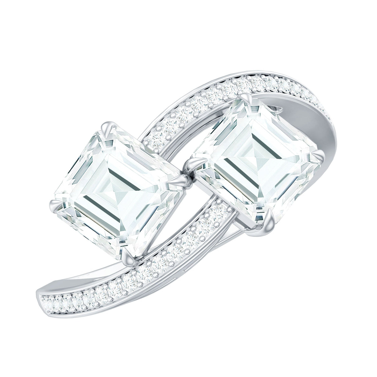 Asscher Cut Cubic Zirconia Two Stone Engagement Ring