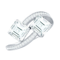 Asscher Cut Cubic Zirconia Two Stone Engagement Ring