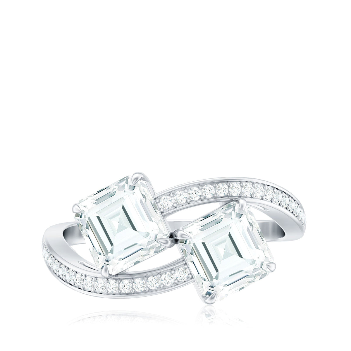 Asscher Cut Cubic Zirconia Two Stone Engagement Ring