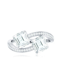 Asscher Cut Cubic Zirconia Two Stone Engagement Ring