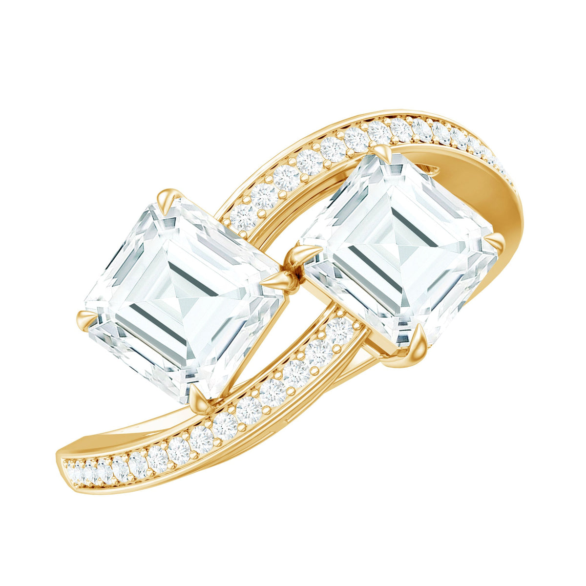 Asscher Cut Cubic Zirconia Two Stone Engagement Ring