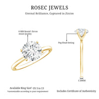 2 CT Simple Round Zircon Solitaire Ring in Peg Head Setting