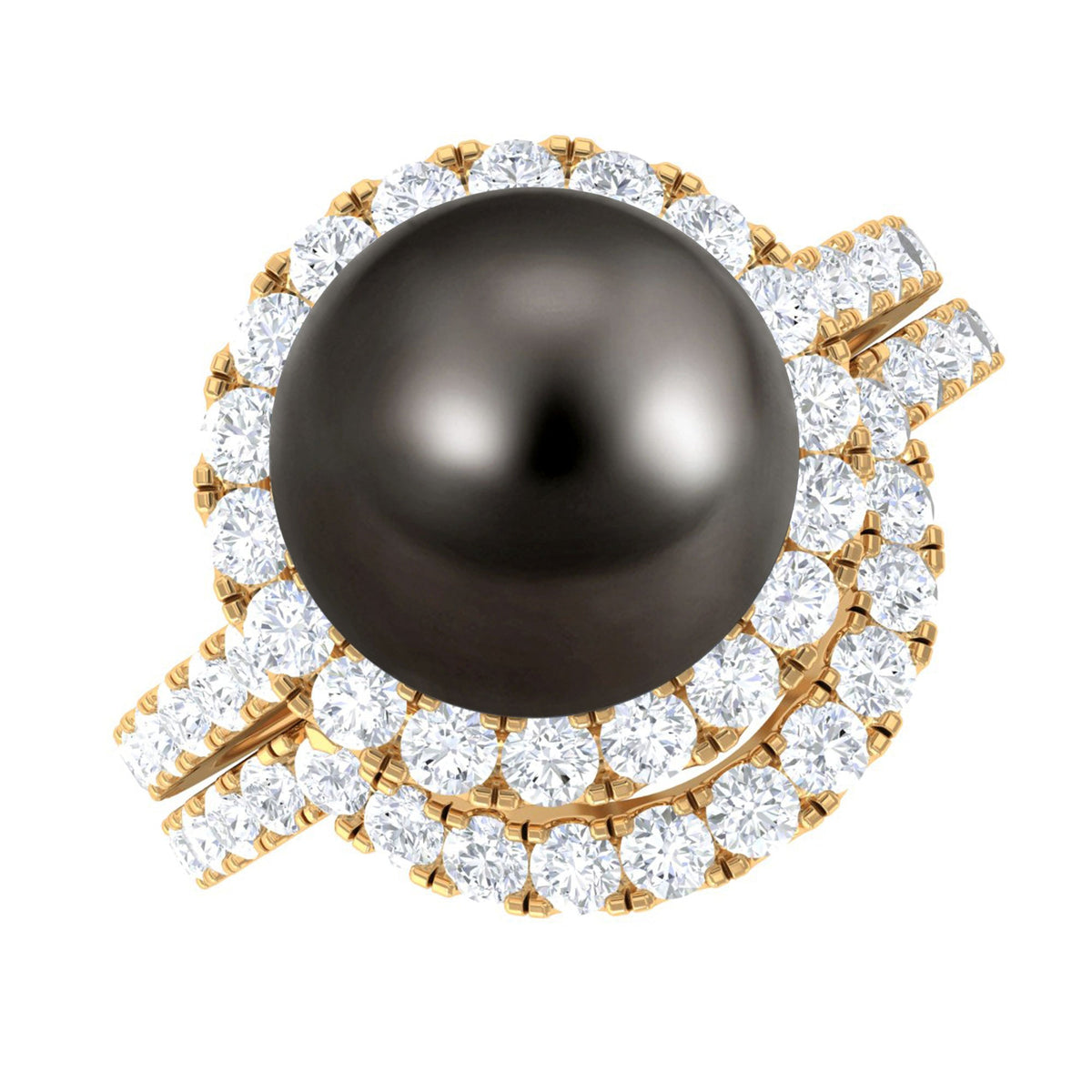 9 CT Tahitian Pearl and Diamond Halo Wedding Ring Set