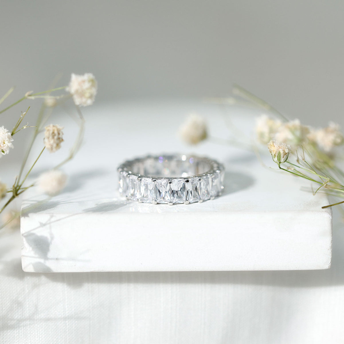 Emerald Cut Zircon Full Eternity Band Ring