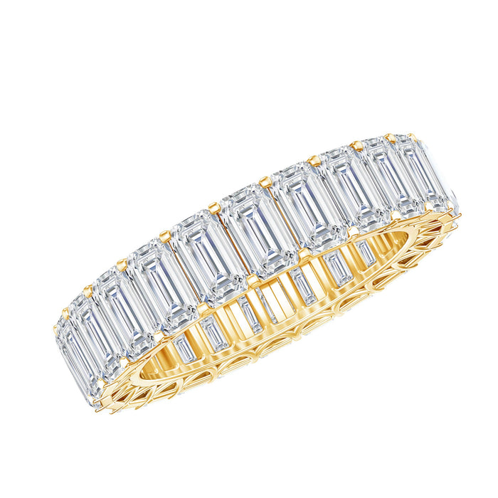 Emerald cut zircon full eternity band ring by Rosec Jewels featuring a continuous row of sparkling stones on a sleek silver band.