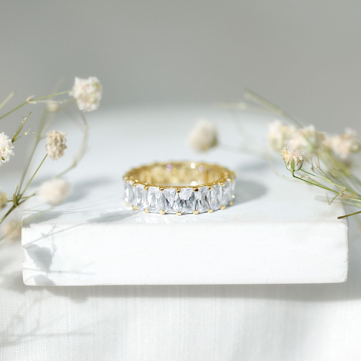 Emerald Cut Zircon Full Eternity Band Ring