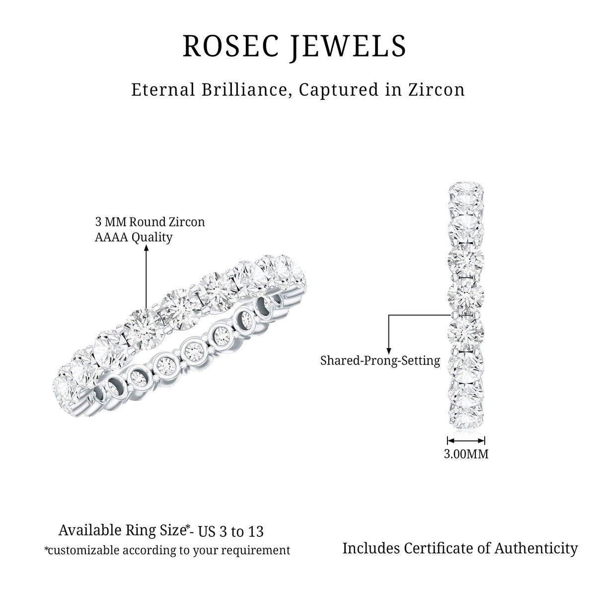 Round Cubic Zirconia Full Eternity Band Ring