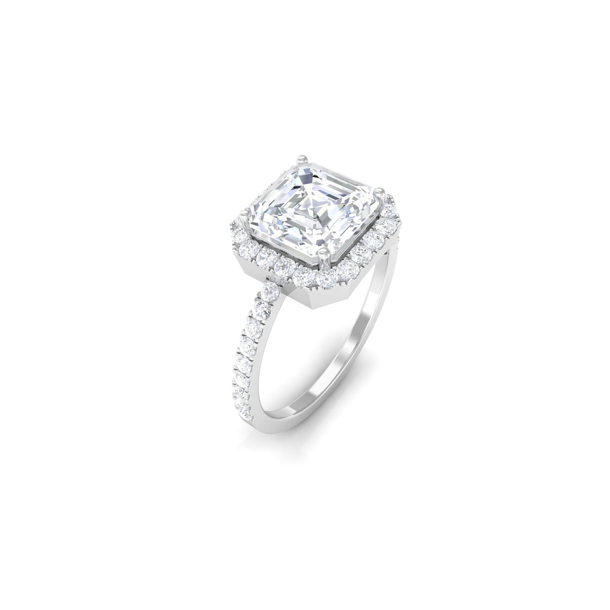 Asscher Cut Simulated Diamond Halo Engagement Ring