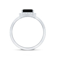 Certified Asscher Cut Black Onyx and Diamond Engagement Ring