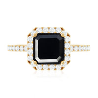 Certified Asscher Cut Black Onyx and Diamond Engagement Ring