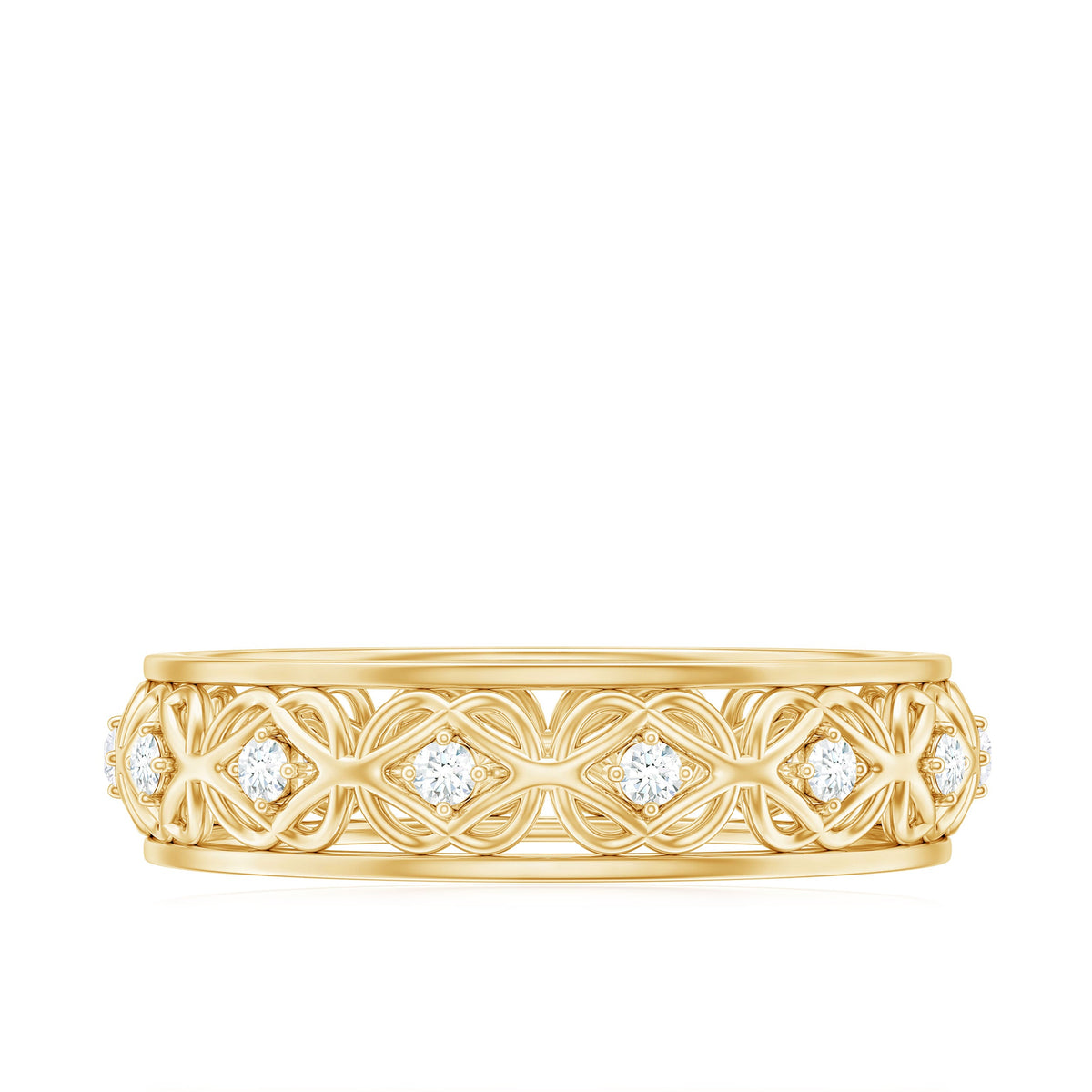 Vintage Inspired Zircon Celtic Knot Full Eternity Band Ring in Gold