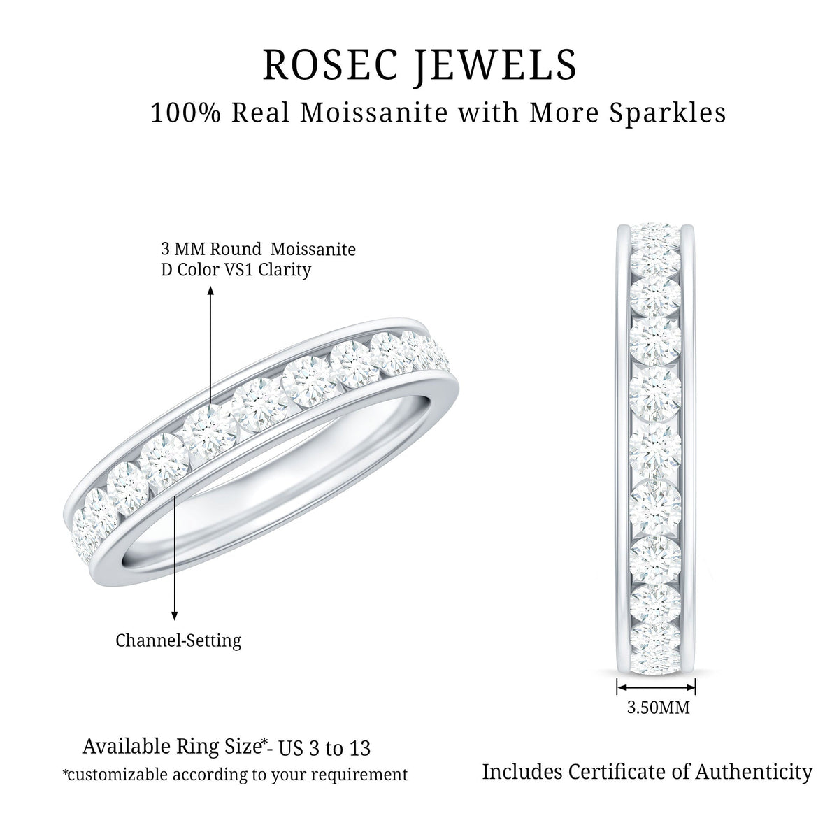 Channel Set Round Moissanite Full Eternity Band Ring