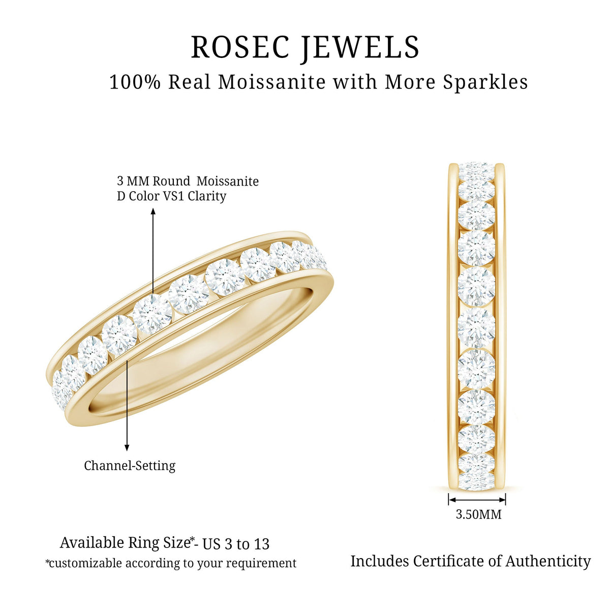 Channel Set Round Moissanite Full Eternity Band Ring