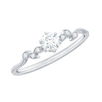 Minimalist Moissanite Leaf Promise Ring with Beaded Detail