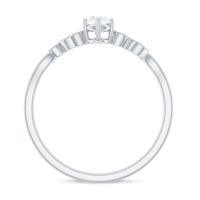 Minimalist Moissanite Leaf Promise Ring with Beaded Detail