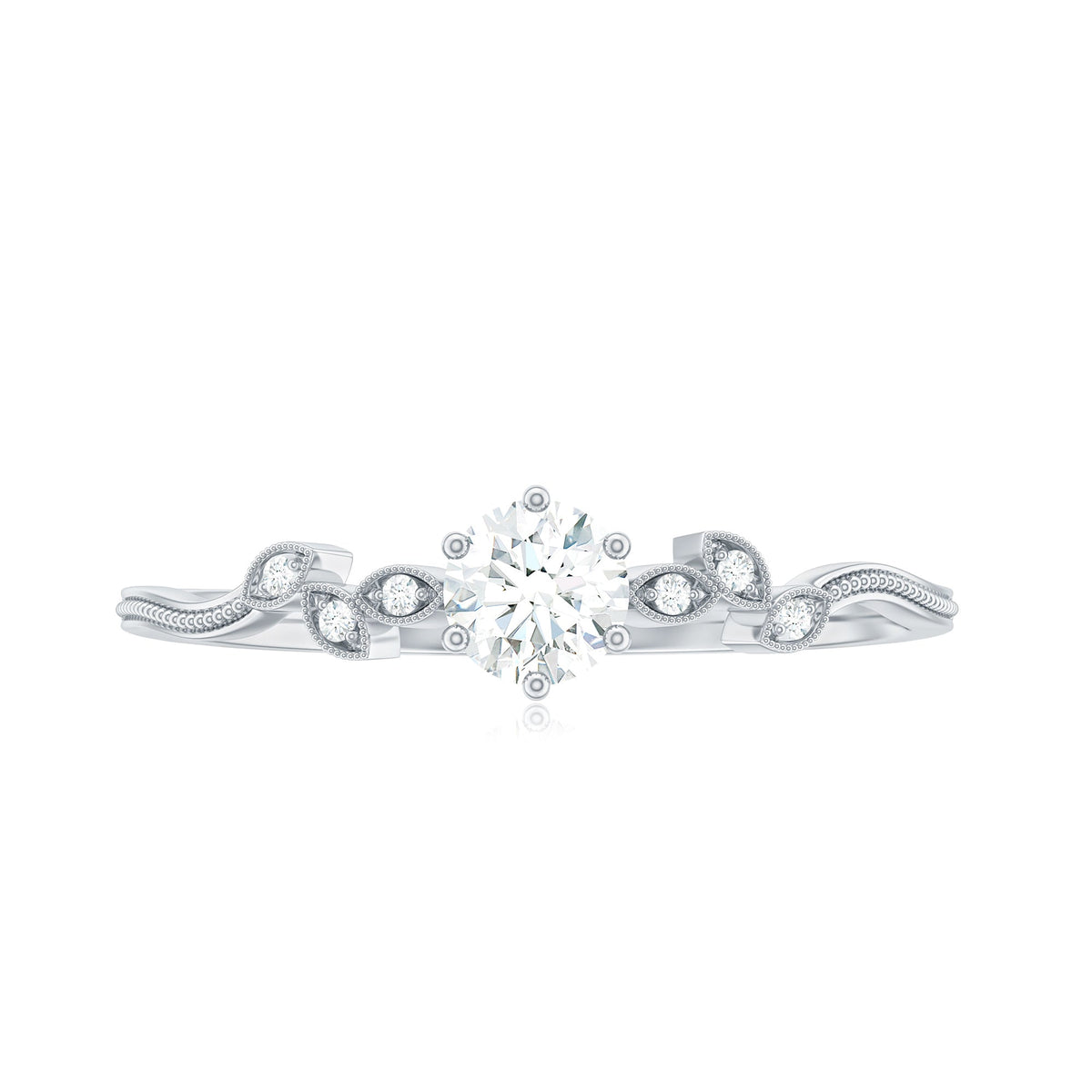 Minimalist Moissanite Leaf Promise Ring with Beaded Detail