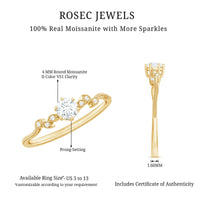 Minimalist Moissanite Leaf Promise Ring with Beaded Detail
