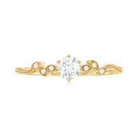 Minimalist Moissanite Leaf Promise Ring with Beaded Detail