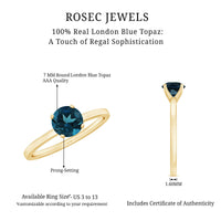 7mm Round London Blue Topaz Solitaire Ring With Certificate