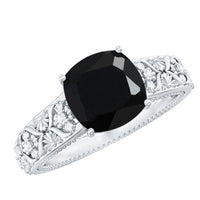 Cushion Cut 2.8 Carat Lab Grown Black Diamond Vintage Engagement Ring with White Diamond