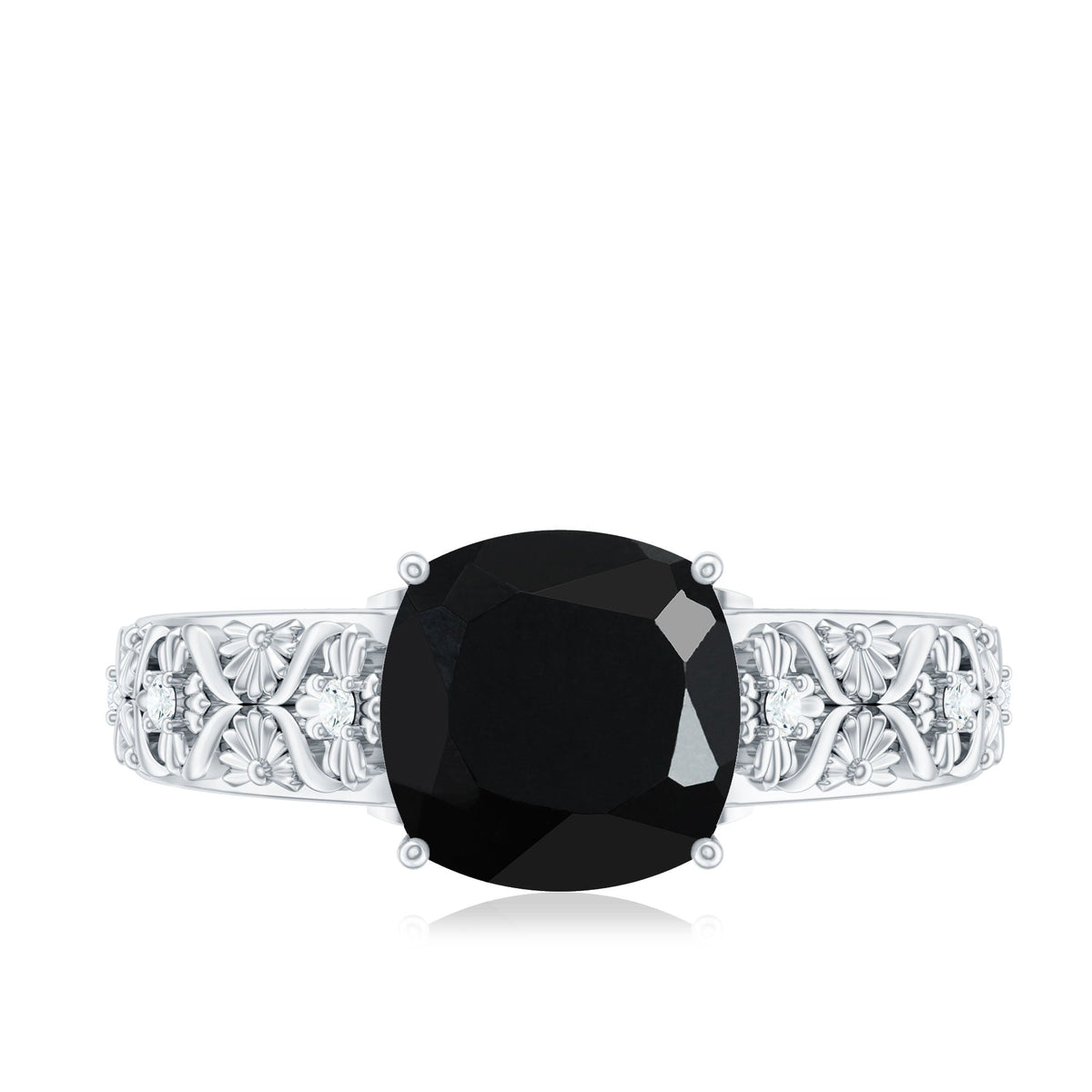 Cushion Cut 2.8 Carat Lab Grown Black Diamond Vintage Engagement Ring with White Diamond