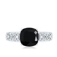 Cushion Cut 2.8 Carat Lab Grown Black Diamond Vintage Engagement Ring with White Diamond