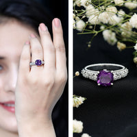 Vintage Inspired 2 Carat Amethyst Cushion Cut Engagement Ring with Diamond