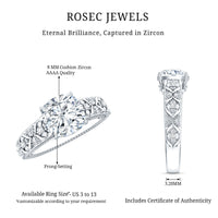 Cushion Cut Solitaire Zircon Gold Floral Engagement Ring