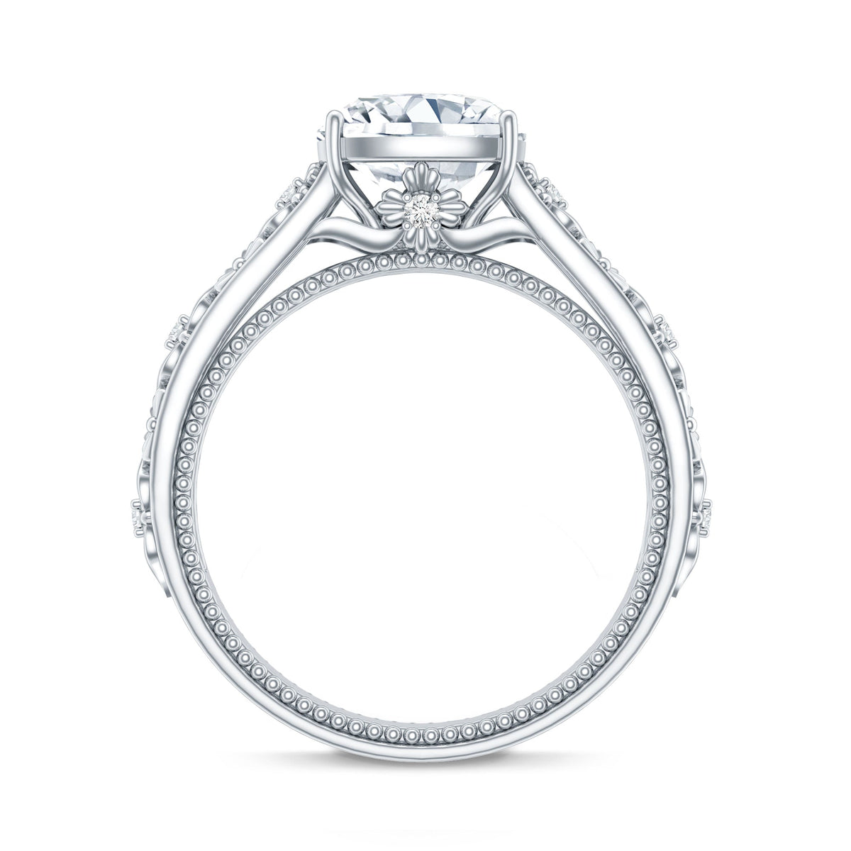 Cushion Cut Solitaire Zircon Gold Floral Engagement Ring
