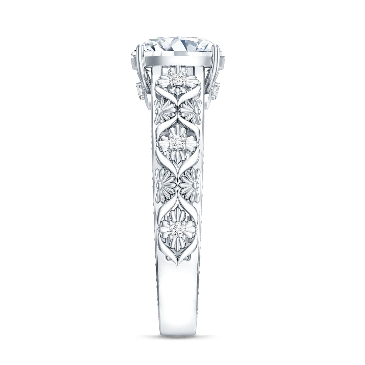 Cushion Cut Solitaire Zircon Gold Floral Engagement Ring