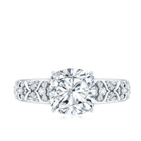 Cushion Cut Solitaire Zircon Gold Floral Engagement Ring