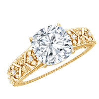 Cushion Cut Solitaire Zircon Gold Floral Engagement Ring