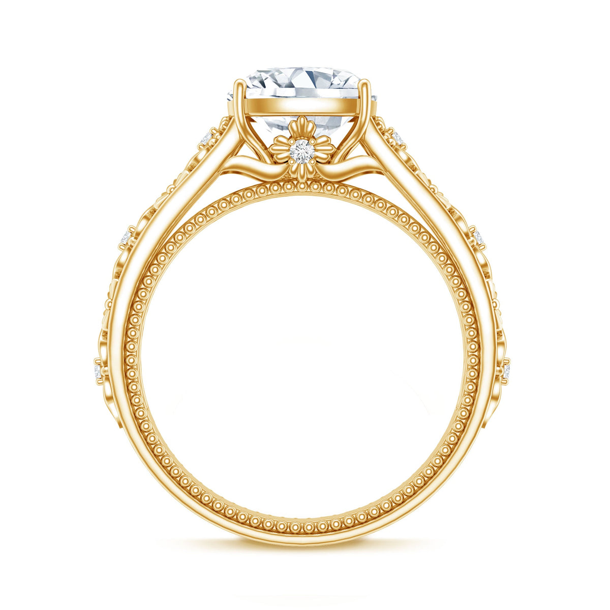Cushion Cut Solitaire Zircon Gold Floral Engagement Ring