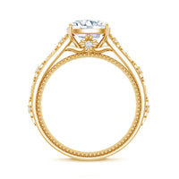 Cushion Cut Solitaire Zircon Gold Floral Engagement Ring
