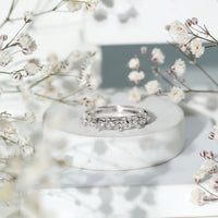 Round Zircon Semi Eternity Band with Filigree Details