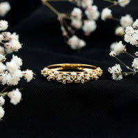 Round Zircon Semi Eternity Band with Filigree Details