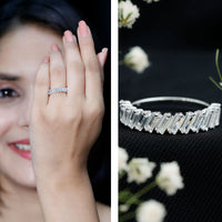 Tilted Baguette Cut Simulated Diamond Half Eternity Ring