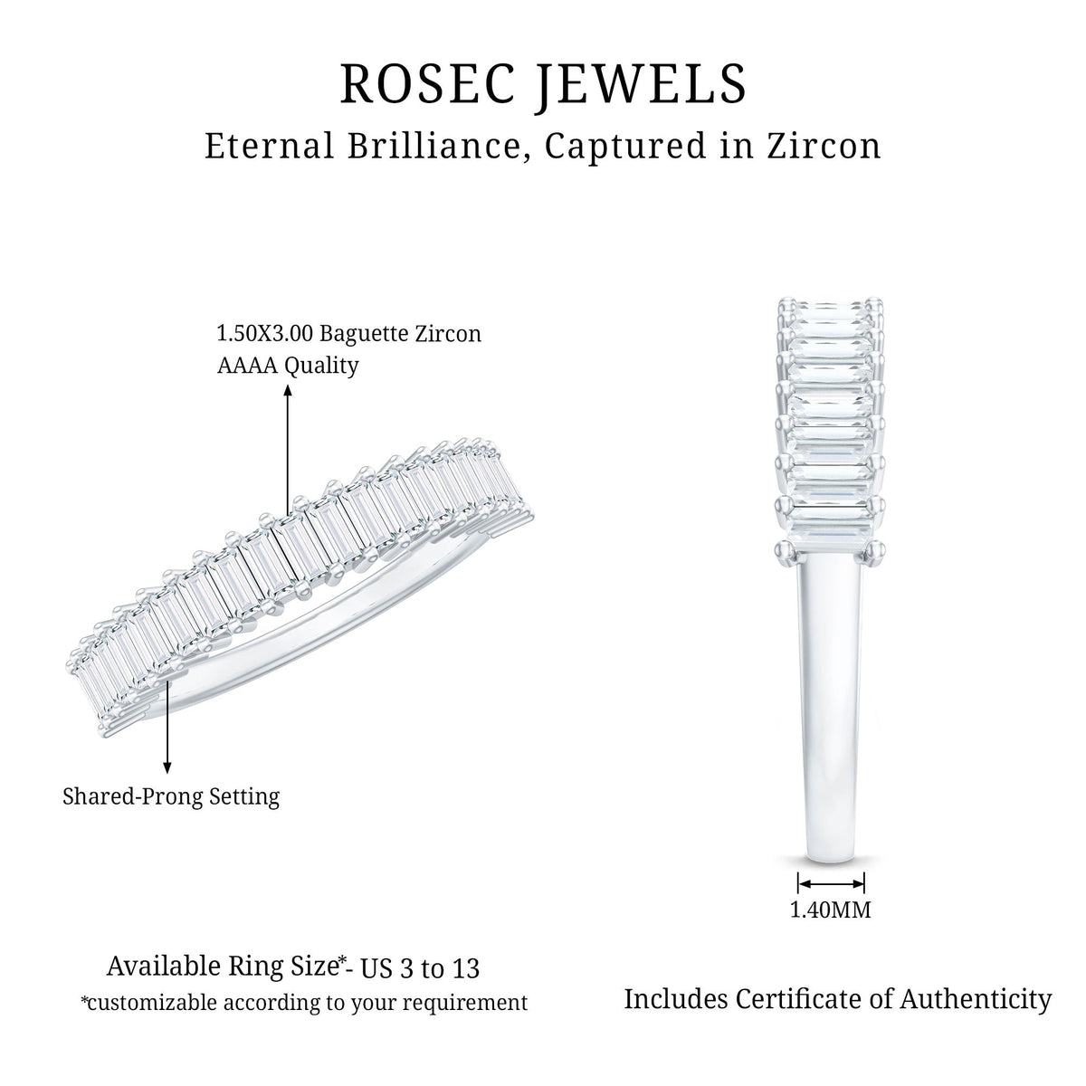 Minimal Baguette Cut Cubic Zirconia Half Eternity Ring