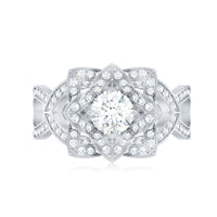 Vintage Style Zircon Floral Engagement Ring with Split Shank