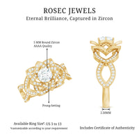 Vintage Style Zircon Floral Engagement Ring with Split Shank